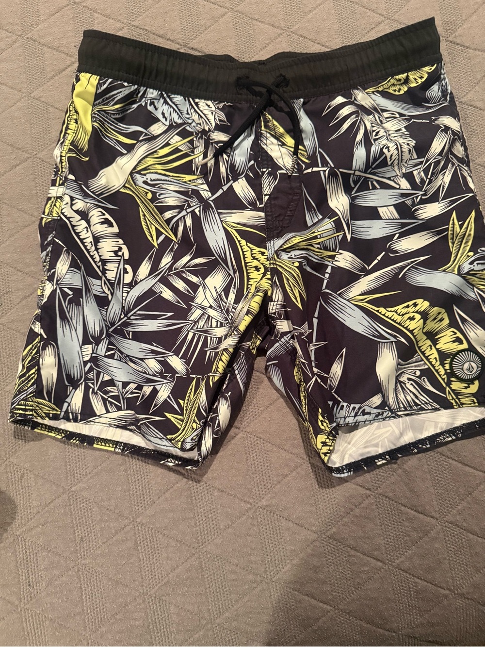 Volcom Tropical Print Swim Shorts with Yellow Accents